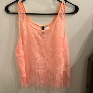 Bright lace & fringe crop tank